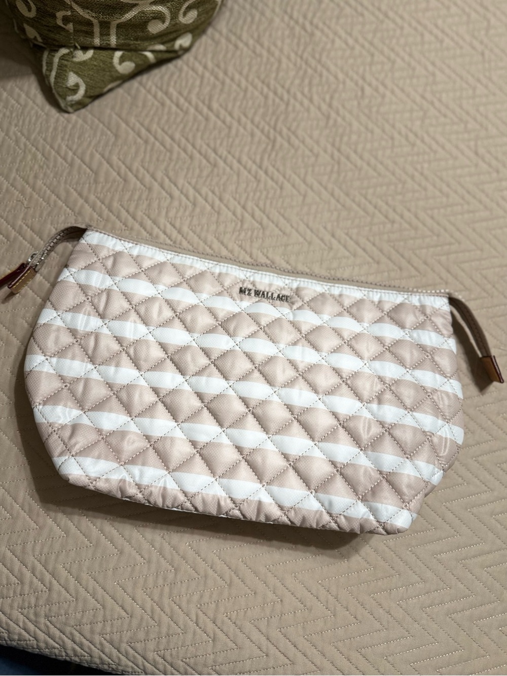 🎉QUICK SALE🎉MZ Wallace Large Zoey Cosmetic Mushroom Ecru Charter Stripe - Picture 2 of 8